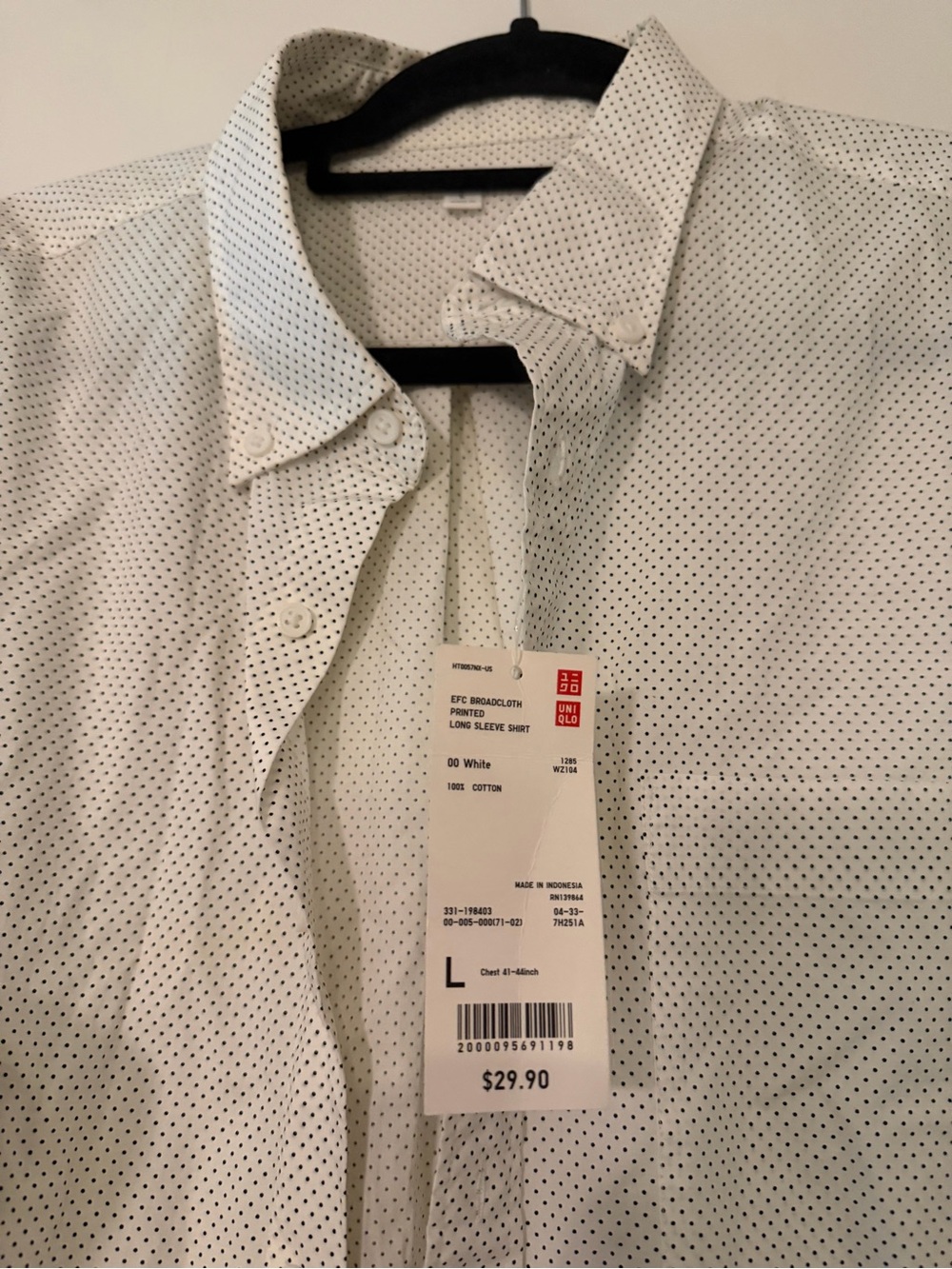UNIQLO White Button-Down Shirt with Micro Dot Print